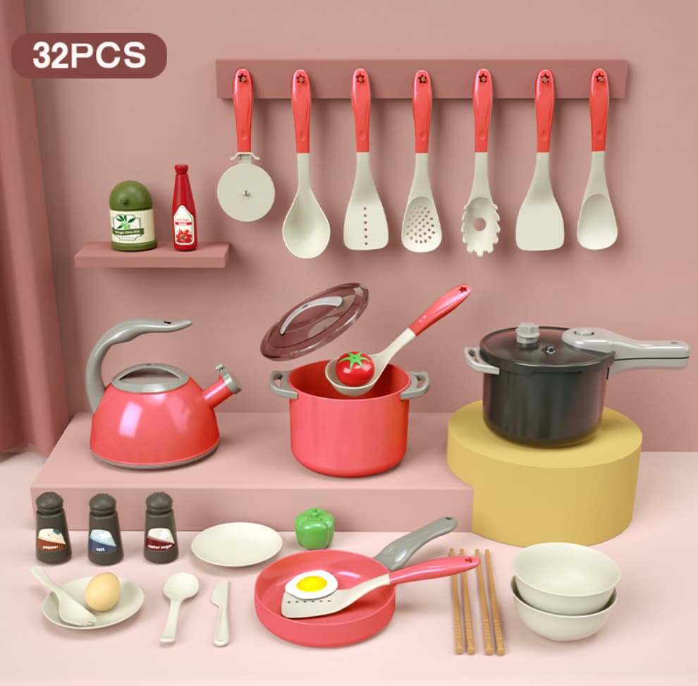 兒童廚房玩具32件組（紅/綠）